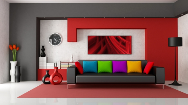 udoban dnevni boravak dizajn interijera crvene zidne dnevne sobe interijera