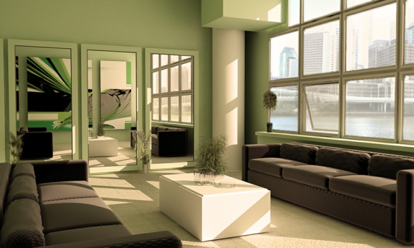مريحة غرفة المعيشة جدار تصميم الخضراء صوفا