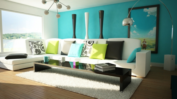 élő ötletek - fehér kanapé dobni párnát színes színek és érdekes díszítő elemeket