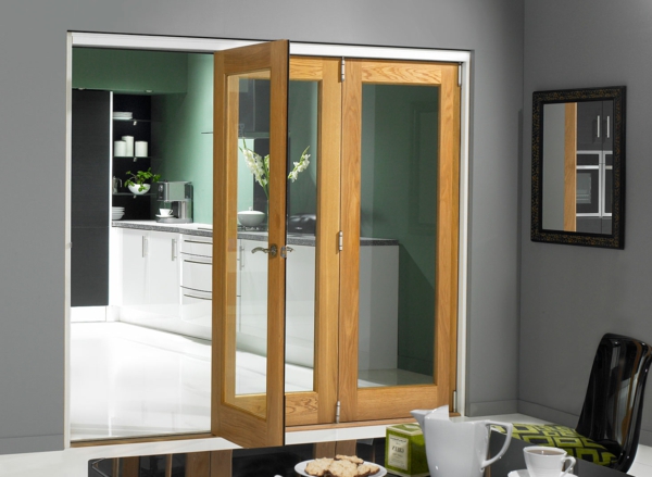 verre portes-innenüren-design d'intérieur-intérieur-design-idées-portes d'intérieur avec cadre en bois