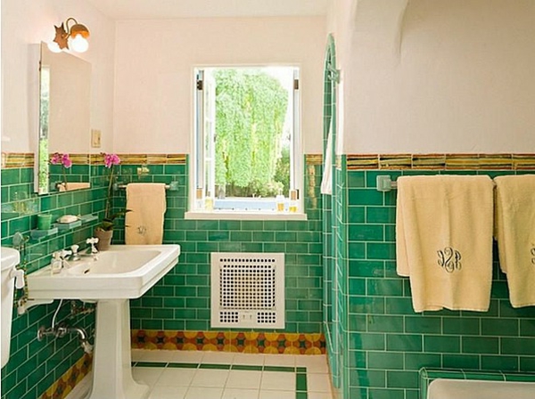 diseño verde-baño-azulejos-ideas-para-baños-interesante