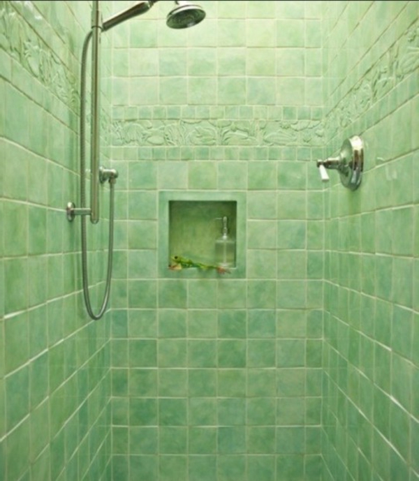 πράσινο ντους πάγκο σύγχρονες ιδέες πλακάκια μπάνιο