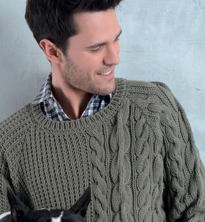 зелено-пуловер-трикотаж за мъже с-плитки
