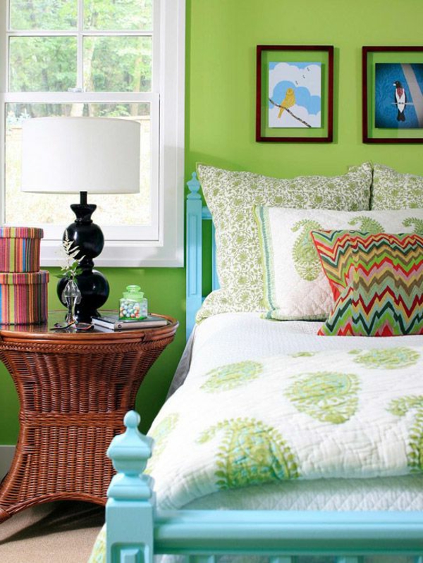 zeleni zid dizajn-za-spavaća soba pozadina on-the-zid