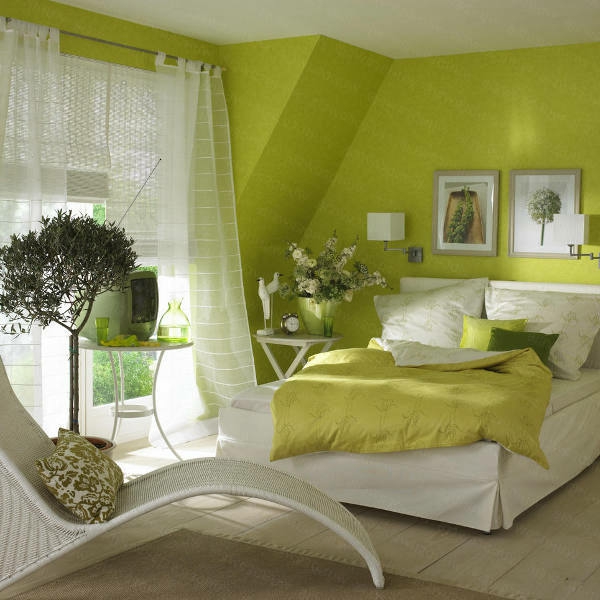 Mur vert design pour chambre-confortable