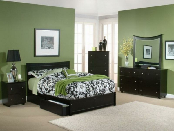 हरे रंग की दीवार डिजाइन के लिए बेडरूम लक्जरी