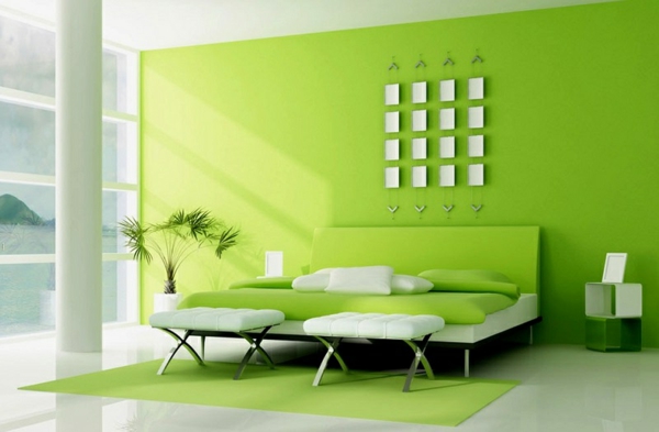 الأخضر جدار تصميم مقابل غرف نوم فاخرة المعدات