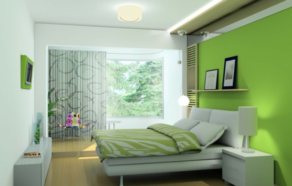 الأخضر جدار تصميم لغرف نوم مع الأثاث beautiful--