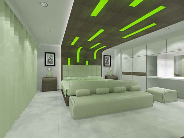Mur vert design pour chambre-plafond moderne