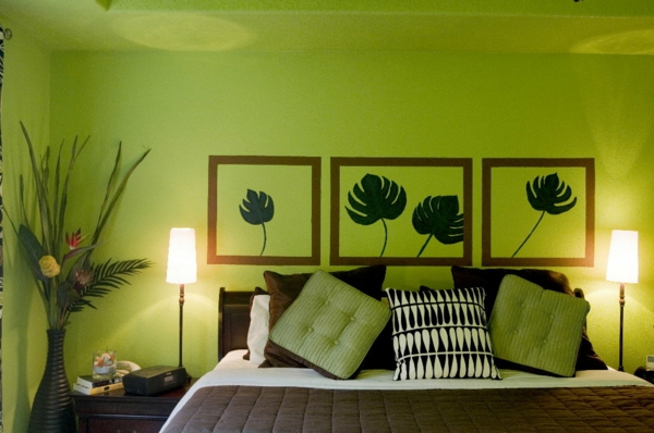 Mur vert design pour chambre-look chic et