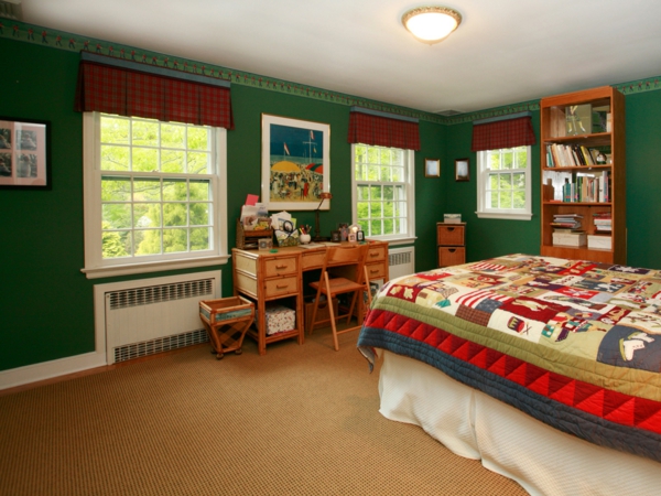 हरे रंग की दीवार डिजाइन के लिए बेडरूम का रंग-रूप Freak-