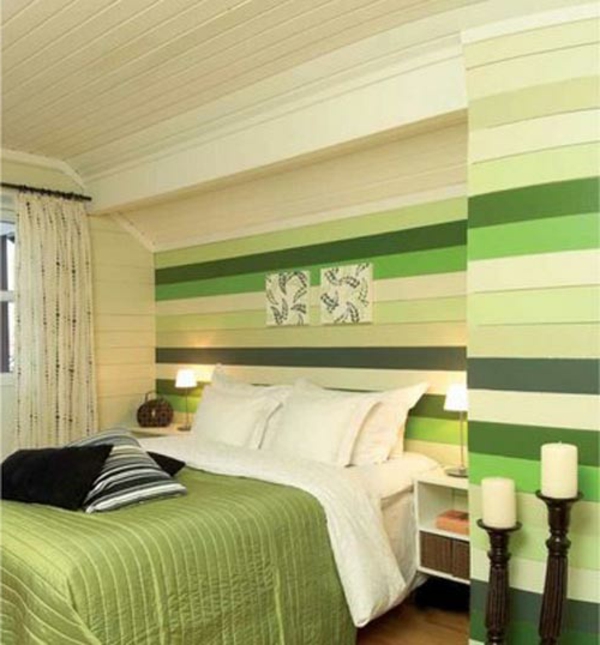 zeleni zid dizajn-za-spavaća soba-različit-nijansiranim