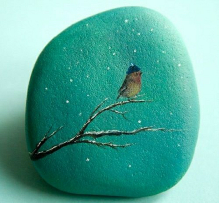 Green Stone Рисуване Bird Hat-роуд ръка Снежинки-арт боядисани