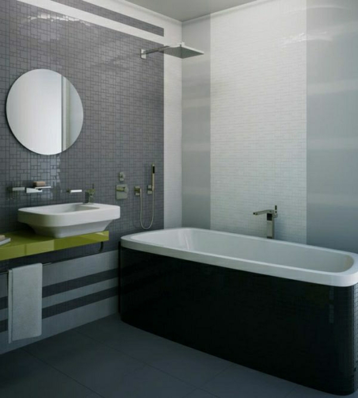 grautöne стена цвят-баня-вана-кръгло огледало