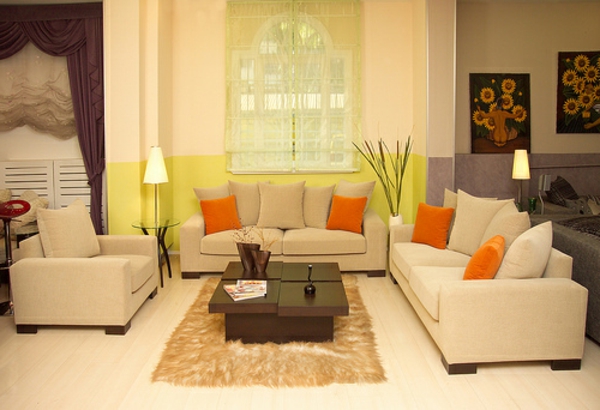 Idea de sala de estar con cojín como detalles en naranja