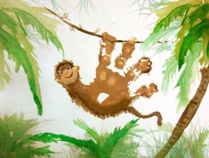 singe suspendu - une image avec empreinte de main
