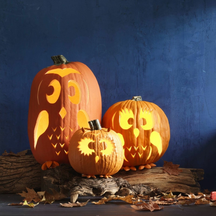 Carving Pumpkins, kolme Uhus, Cool Halloween -koristelu, DIY Ideat lapsille ja aikuisille