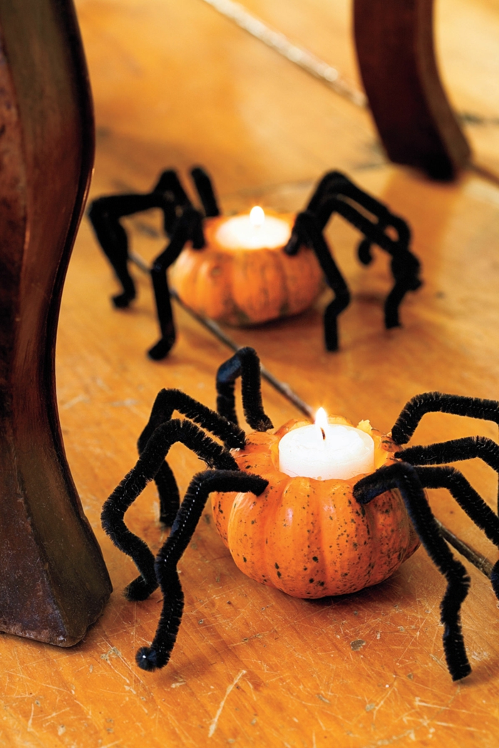 Tee hämähäkkejä kurpitsasta ja laita kynttilät niihin, DIY ideoita lapsille ja aikuisille, Halloween-koriste
