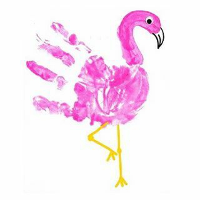 handprint kép - here is a pink flamingo
