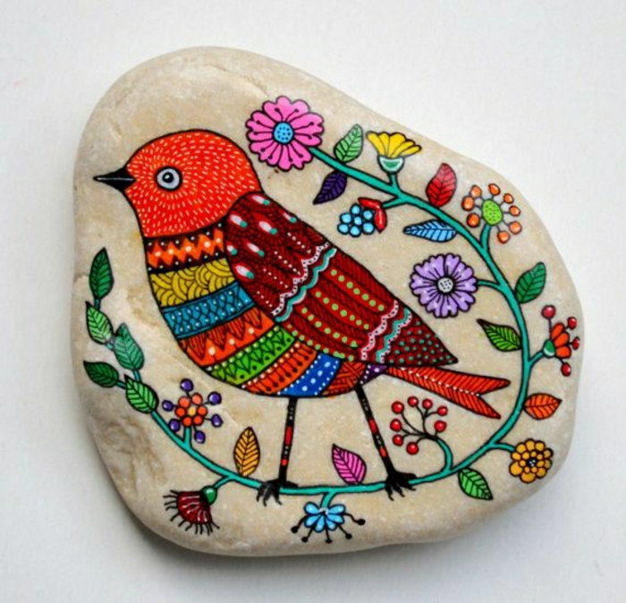 Ръчно рисувана Рисуване Stone Flower Bird