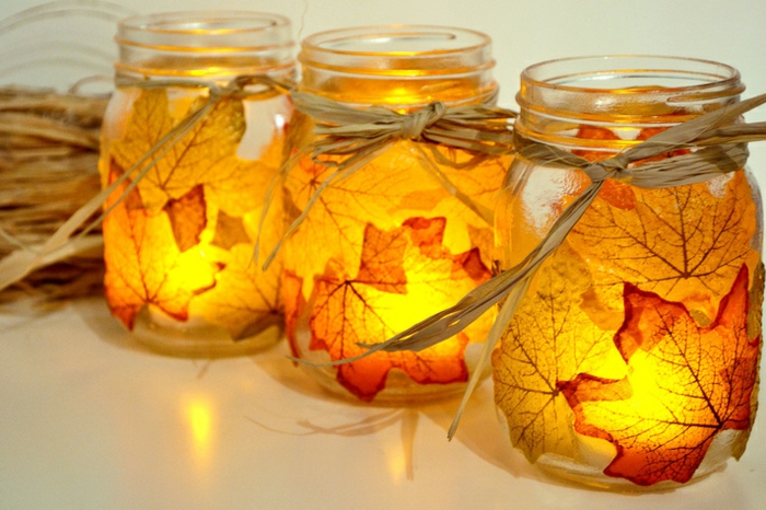 hogy őszi lámpák az üvegekből és őszi levelekből, nagy DIY ötletek gyermekeknek és felnőtteknek