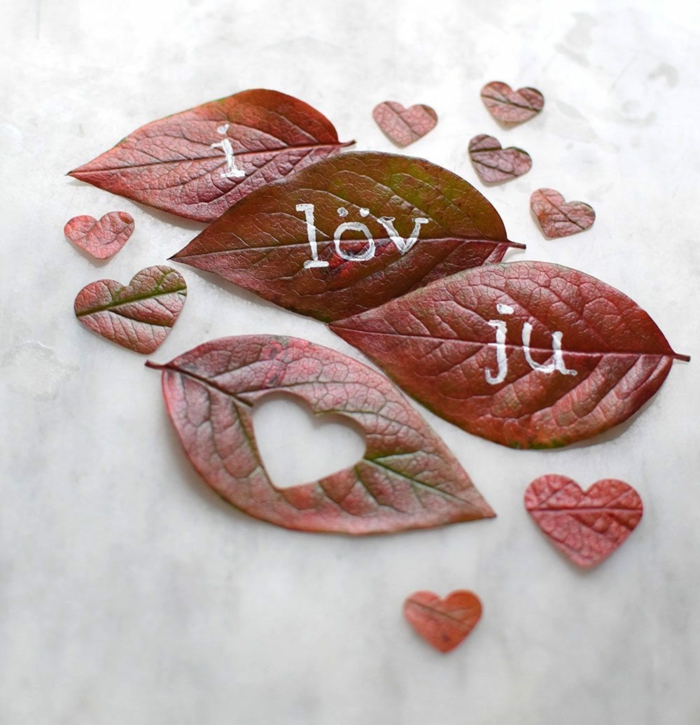 Cortar corazones de hojas de otoño, te amo, ideas creativas para inspirar e imitar