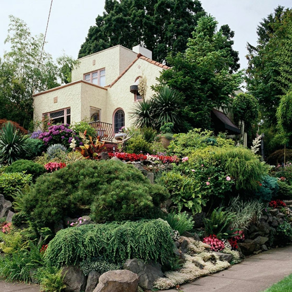 حديقة الصخرة مع العديد من النباتات لقصر