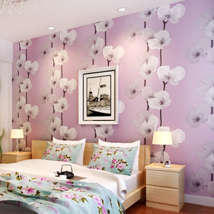 όμορφη φωτογραφία ταπετσαρία-floral-roisge-design-in-υπνοδωμάτια