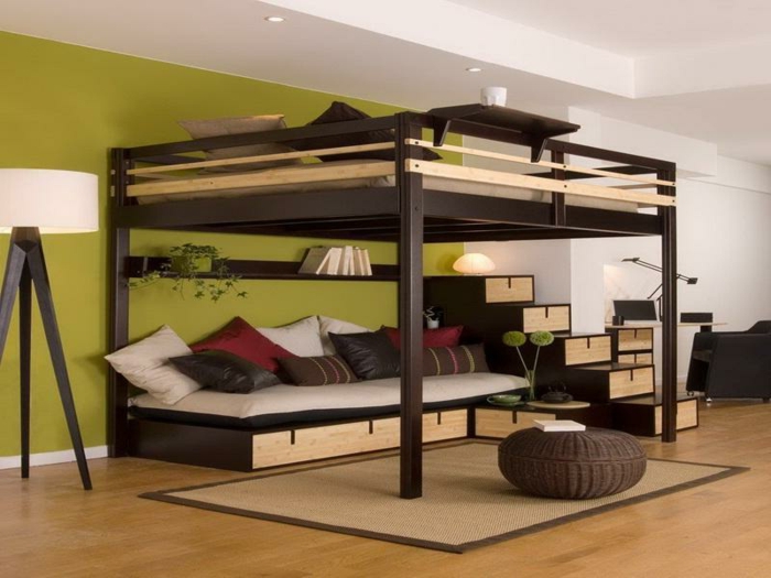 emeletes ágy-for-felnőtt-zöld-fal