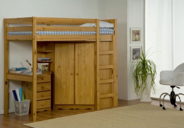 سرير مرتفع مع مكتب-وخزانة لل-wood-