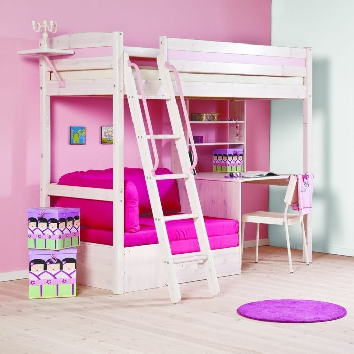 lit superposé-propre-accumulation lit-avec-bureau et armoire-pour-les-enfants