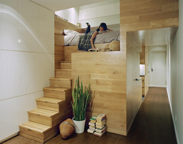 acogedora-up cama-escaleras de madera-cajones-bin