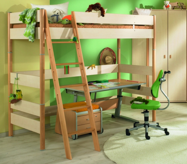 супер-високо нощувка със бюрото под най-легло-детската градина дизайн