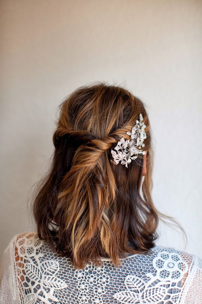 рамо дължина коса случайни прическа красива коса аксесоари като листа омбре коса - сватба коса