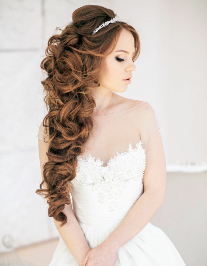 peinados para boda-mirada-largo cabello exuberante-pelo-hermosa-