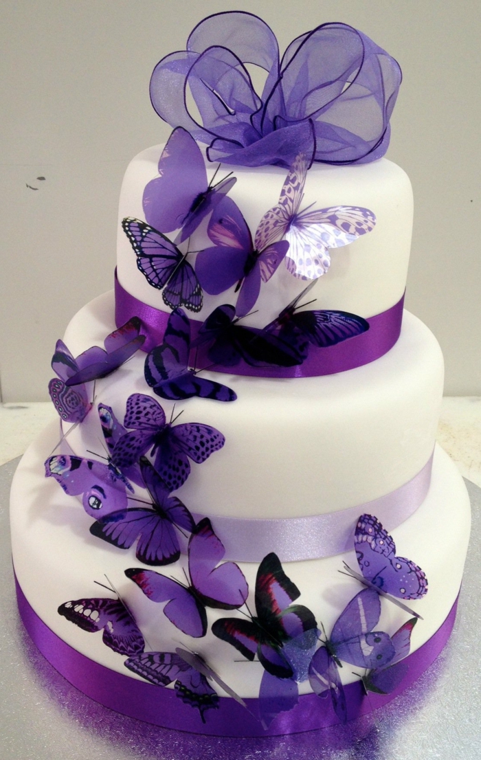pastel-en-púrpura-azul-a-cinta de la boda