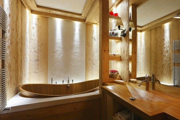 дървена мивка-и-дърво баня