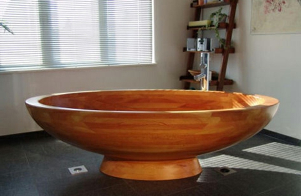 дървена вана овална форма Баня Дизайн