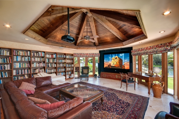 plafond en bois - maison - bibliothèque