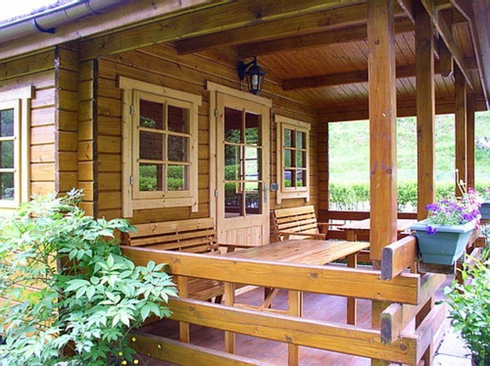 дървена къща-с-веранда-малък американски Hut