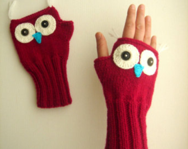 guantes, especialmente la mitad búho rojo y grande-ojo-divertida-chic-moderna de calentamiento particular