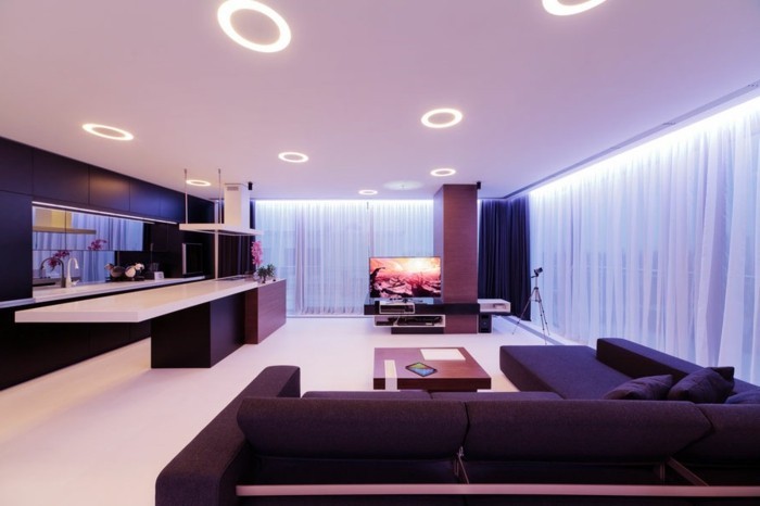 غير المباشرة، الإضاءة في غرفة السقف-المعيشة الحديثة غرفة