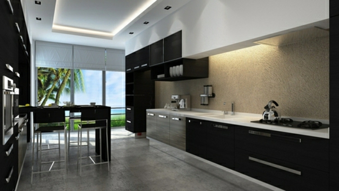 Moderno-cocina-diseño-indirecta luz ambiente en el techo llevado
