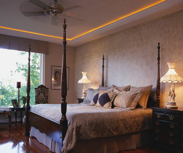 красив модел спалня косвено осветление стена