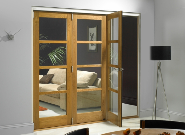 intérieur des portes en verre avec-bois cadre moderne design pour la salle