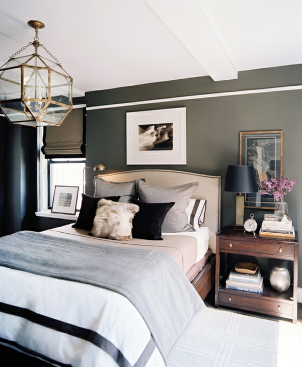 puinen inspiraation makuuhuone harmaa seinä yöpöytä