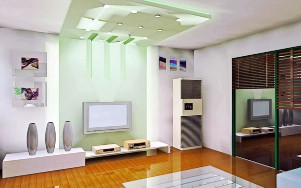 ملهمة - إضاءة - أفكار - للمعيشة - غرفة - لهجة - جدار باللون الأخضر