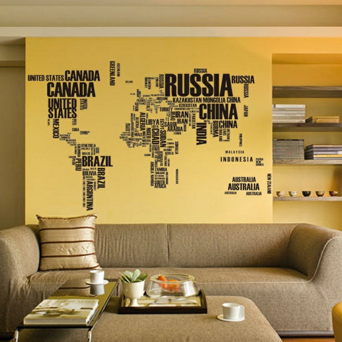Интересно спалня декоративна стена дизайн Atlas карта на света