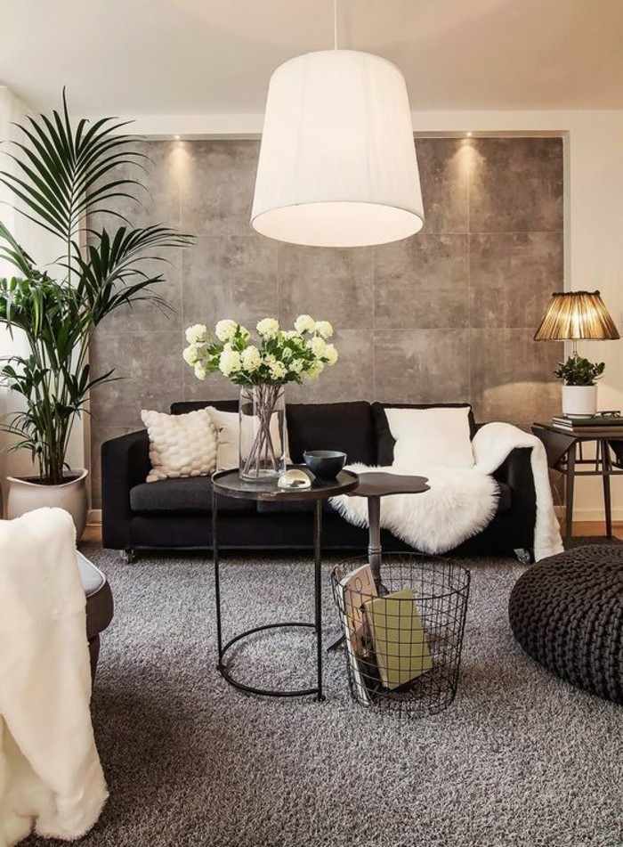 interesante-moderna-sala de estar-pared-diseño-gris-acento-pared-neutro-colores