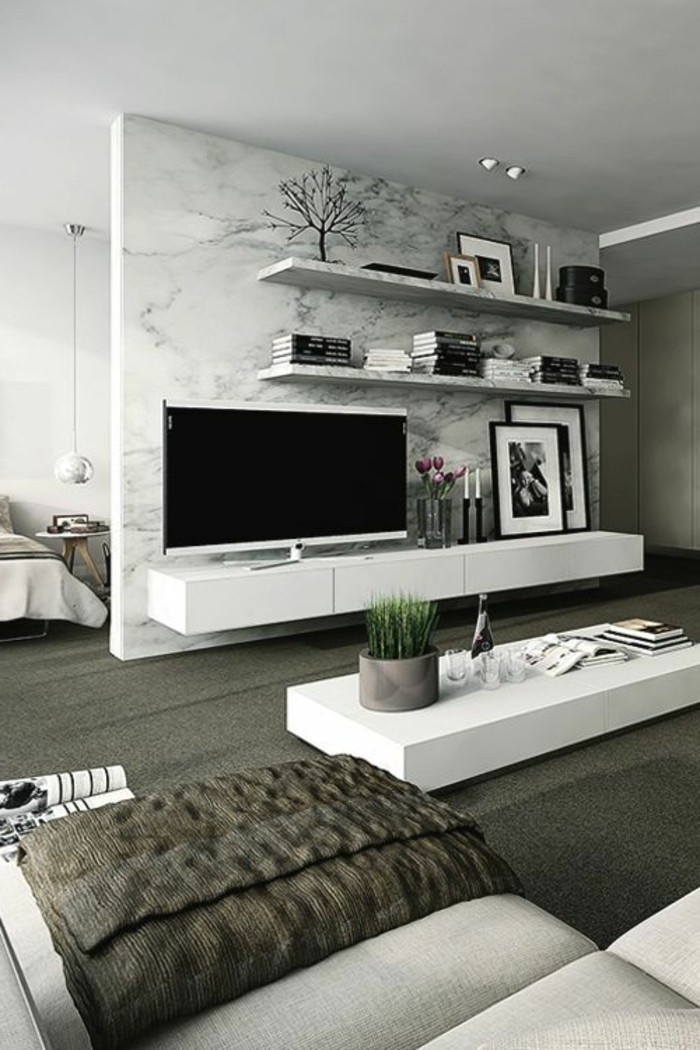 estantes de diseño-tv-y-pared interesante-moderno-estar-pared